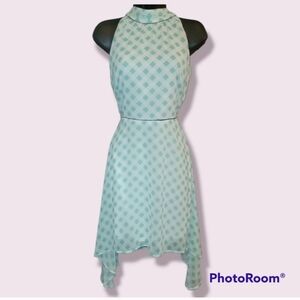 White House Black Market Green Cream Asymmetrical Sundress